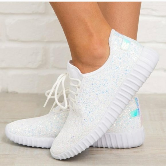 White glitter/sparkle Lace up sneakers FIRM - Picture 1 of 5